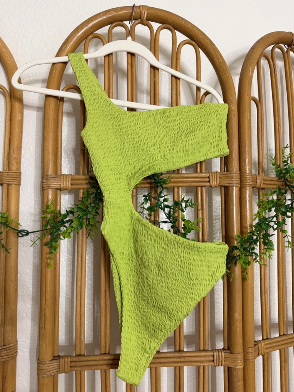 NAKED WARDROBE Lime Green One-Shoulder Cutout  Swimsuit